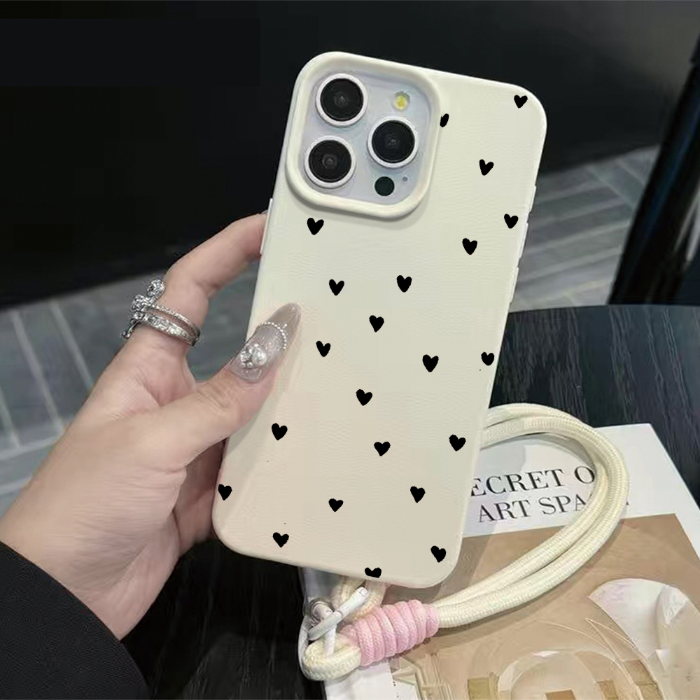 Phone Cases With Straps - Black Heart Strap Rope Phone Case