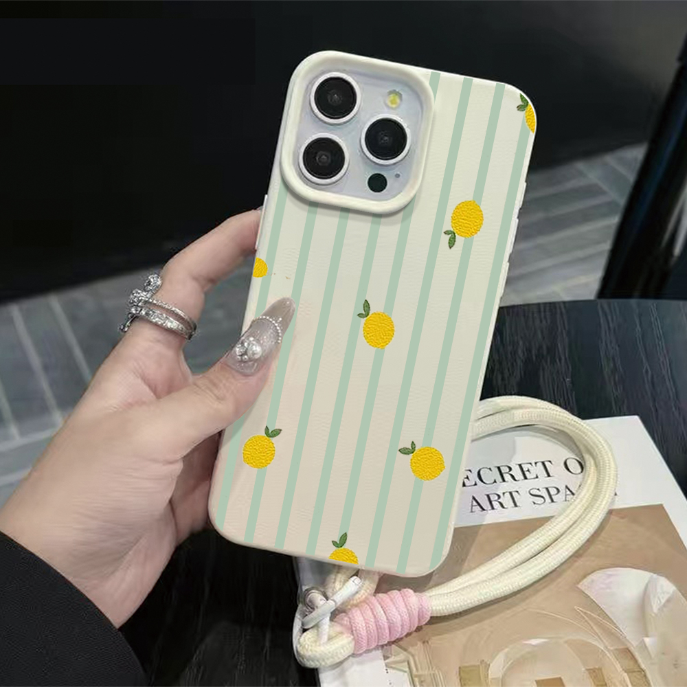 Phone Cases With Straps - Striped Lemon Hand Wrist Strap Leather