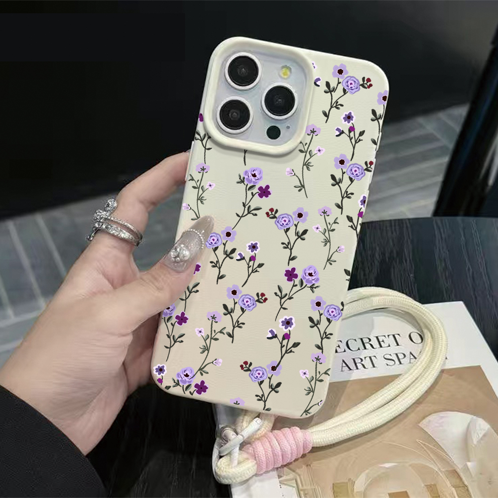 Phone Cases With Straps - Thin Branch Purple Floral Strap Rope