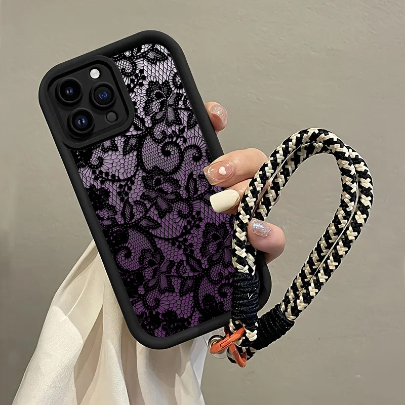Phone Cases With Straps - Black Purple Lace Hang Strap Phone