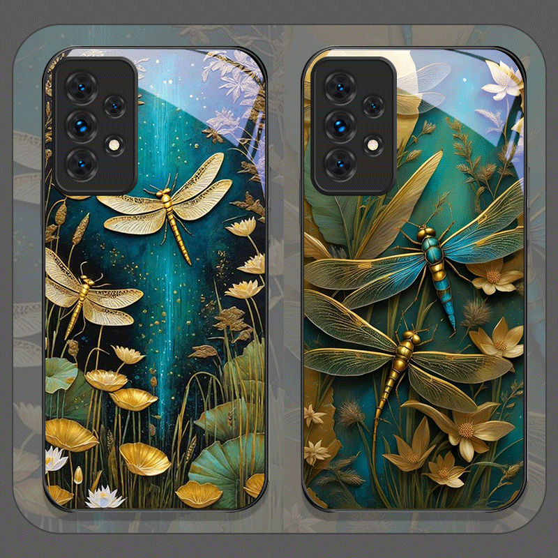 Phone Cases Galaxy A17 - Flower Golden Dragonfly Tempered Glass Phone