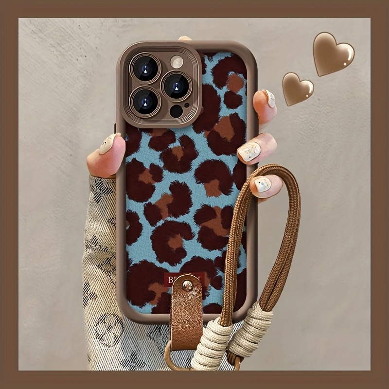 Phone Cases With Straps - Retro Blue Leopard Lanyard Strap Rope