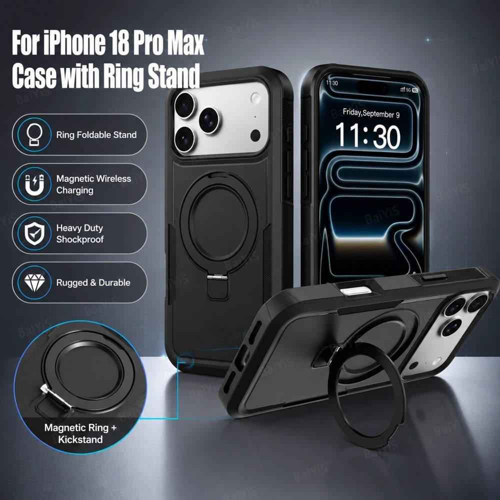 Phone Cases Heavy Duty - Matte Metal Ring Holder Magnetic Phone