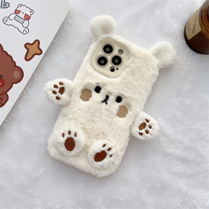 Korean 3D Cartoon Bear Fluffy  - Phone Cases Iphone 17 Pro 评论和价格