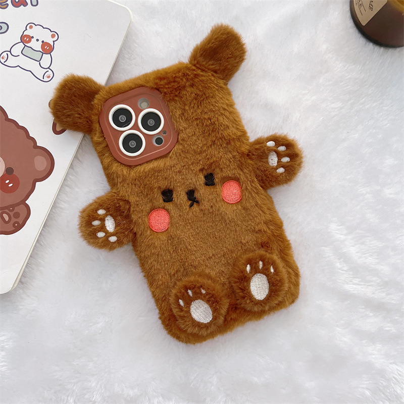 Korean 3D Cartoon Bear Fluffy  - Phone Cases Iphone 17 Pro 评论和价格