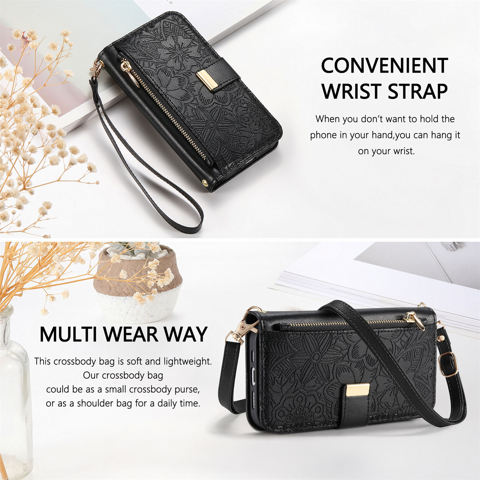Leather Zipper Crossbody Flip  - Phone Cases With Wallet 评论和价格